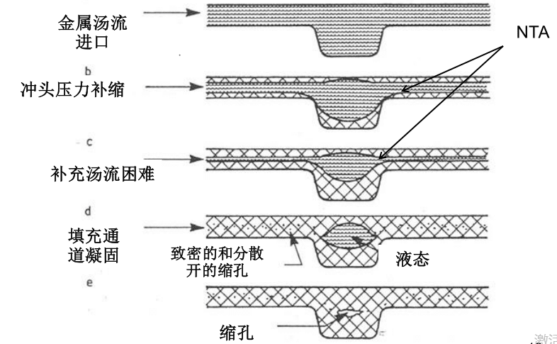 Formation process of casting shrinkage holes